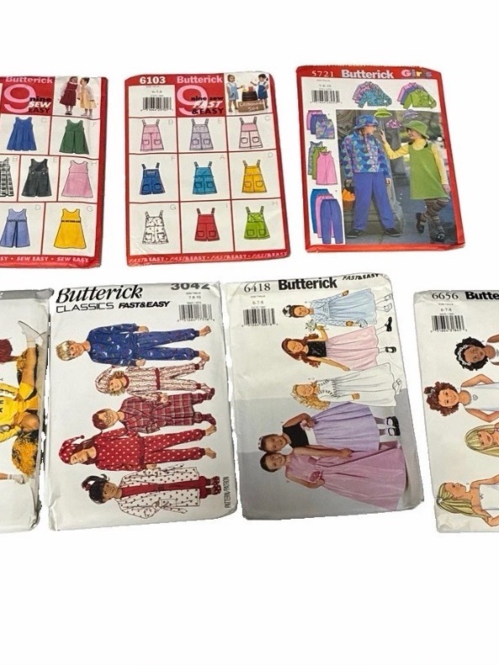 Lot of 7 Butterick Vintage Children's Fast & easy Sewing Patterns Un-cut